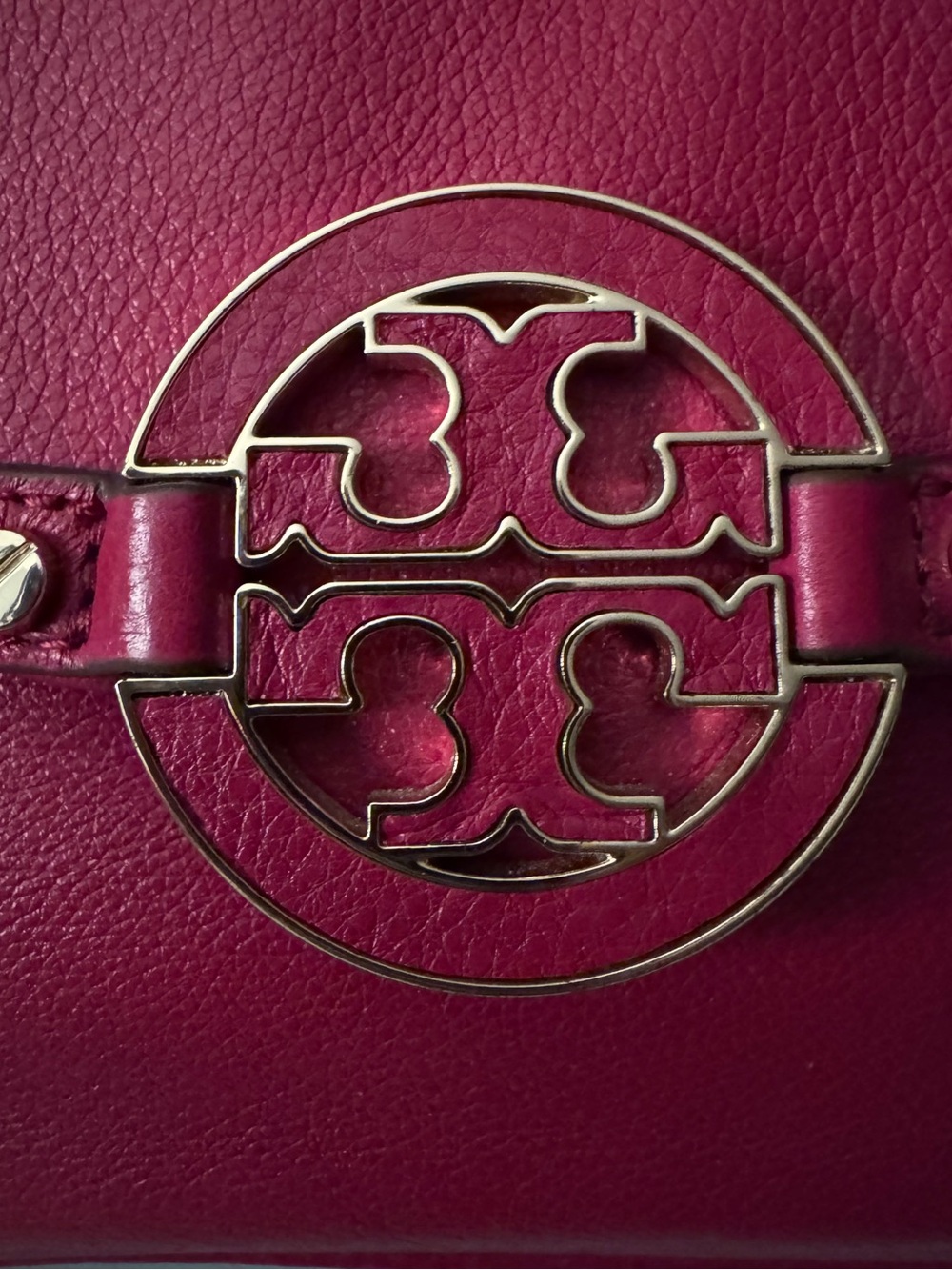 Tory Burch Pebbled Leather Shoulder Bag - Berry Red